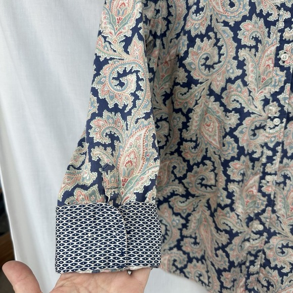 Chaps No Iron Button Front Shirt SZ 1X Blue Pink Paisley Cotton Long Sleeve Top - Picture 7 of 13